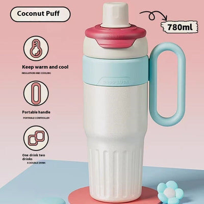 780ml Gradient Double Drink Thermal Cup Stainless Steel With Lid Coffee Cup Thermos Large Capacity Straw Cup For Male And Female null