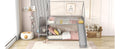 Twin over twin house bunk bed with slide and storage stairs, featuring a wooden frame and playful design for children’s bedroom.