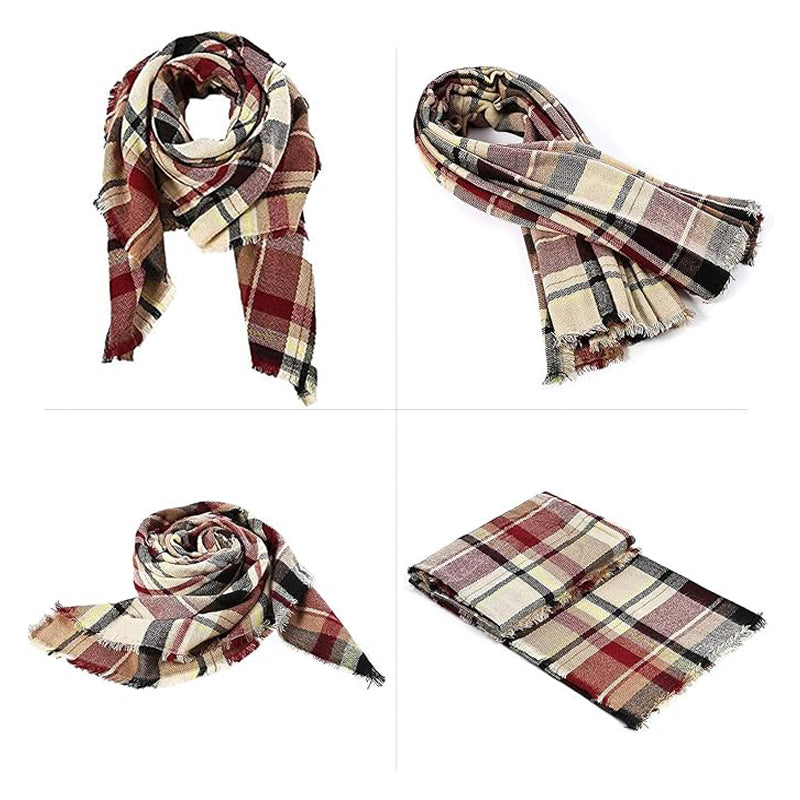 Oversized Winter Square Shawl Wrap with Fringe for Women