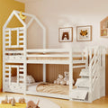 Wooden House Bunk Bed with Storage Stairs & Playhouse Frame - Morderncharm store