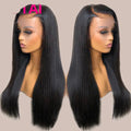 Real Human Hair Lace Wig Set Straight Hair Black Medium Length null
