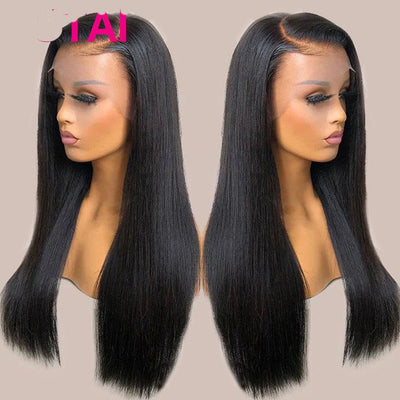 Real Human Hair Lace Wig Set Straight Hair Black Medium Length null