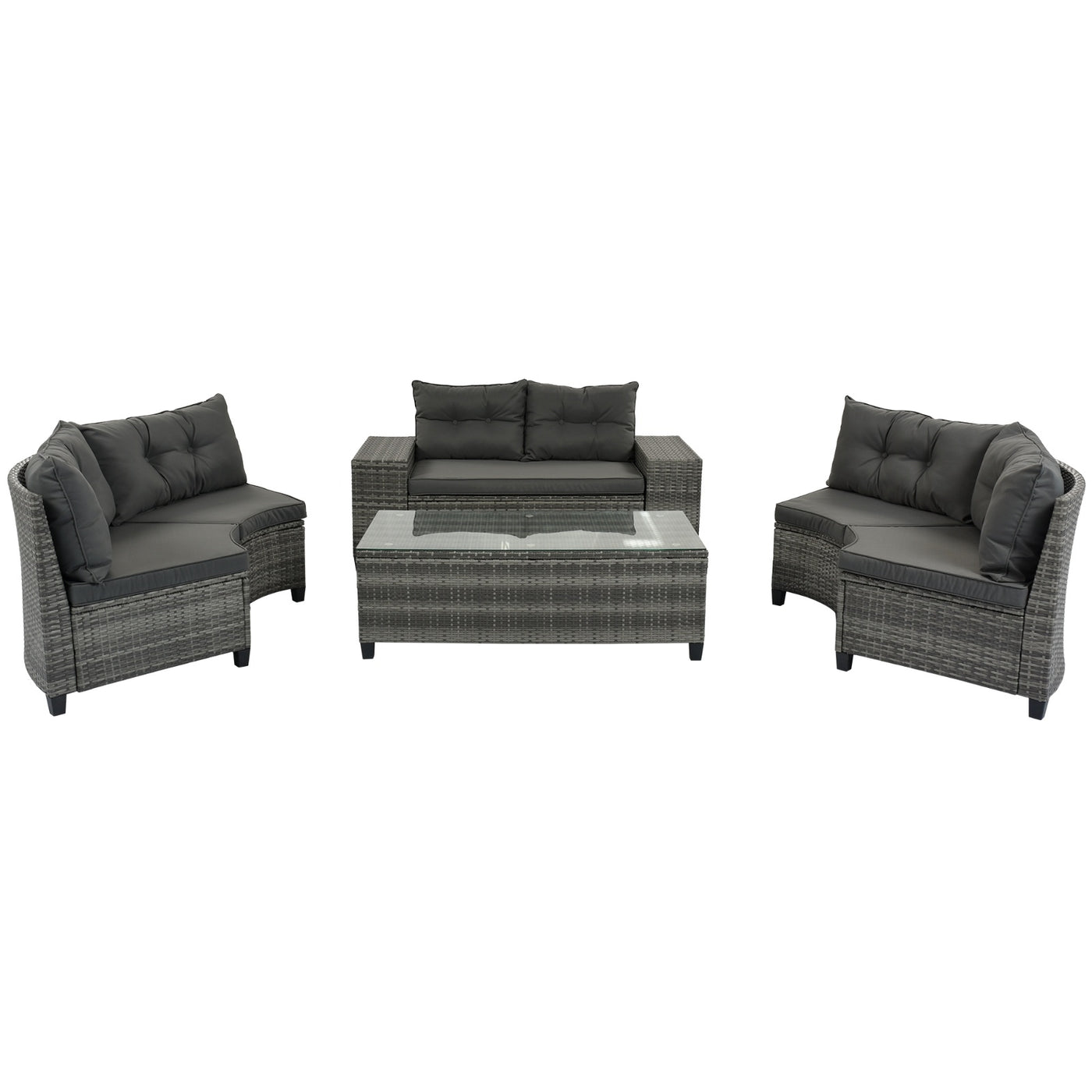 8-Pc Outdoor Wicker Round Sofa Set, Half-Moon All-Weather Curved Sectional