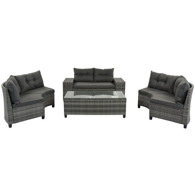 8-Pc Outdoor Wicker Round Sofa Set, Half-Moon All-Weather Curved Sectional
