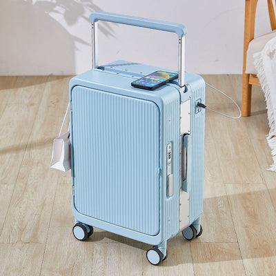 Multifunctional USB Charging Trolley Case Front Fastening Wide Trolley Universal Wheel 20-inch Boarding null