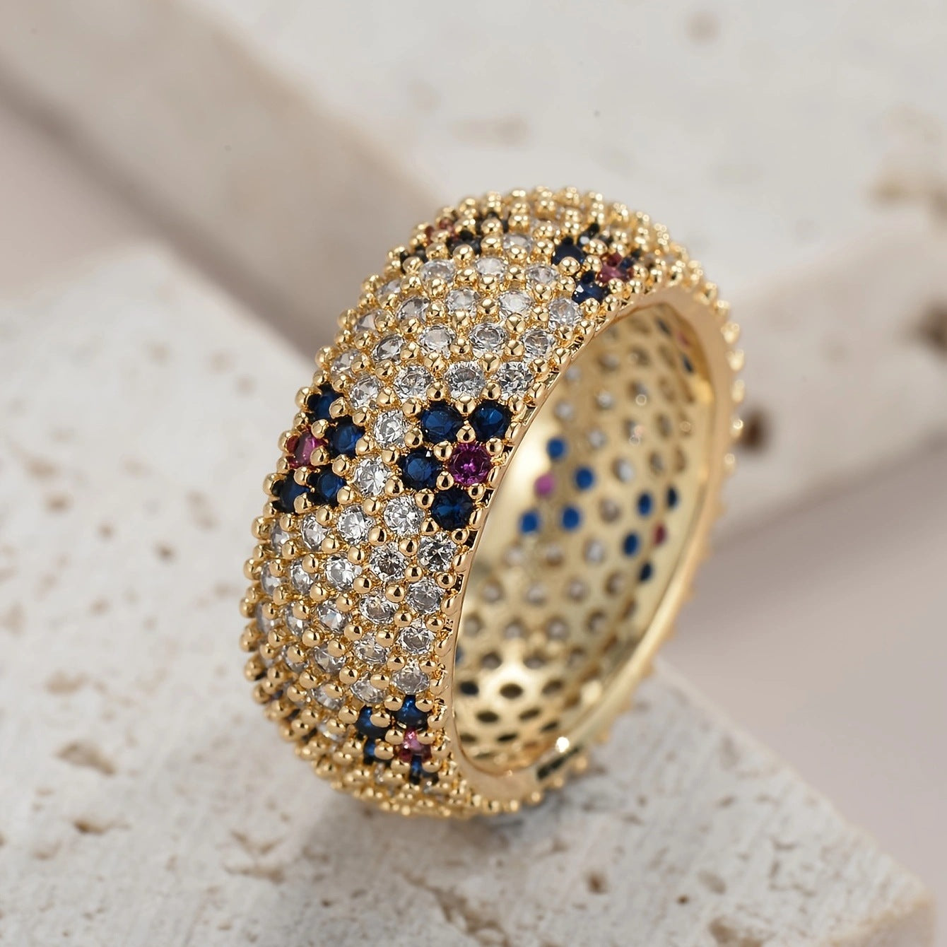 Live Broadcast Cross-border Hot Selling Full Diamond Color Zirconium Ring null
