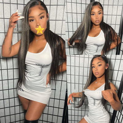Piano Color Highlight P1bGrey Highlight Straight Wig Human Hair Wig null