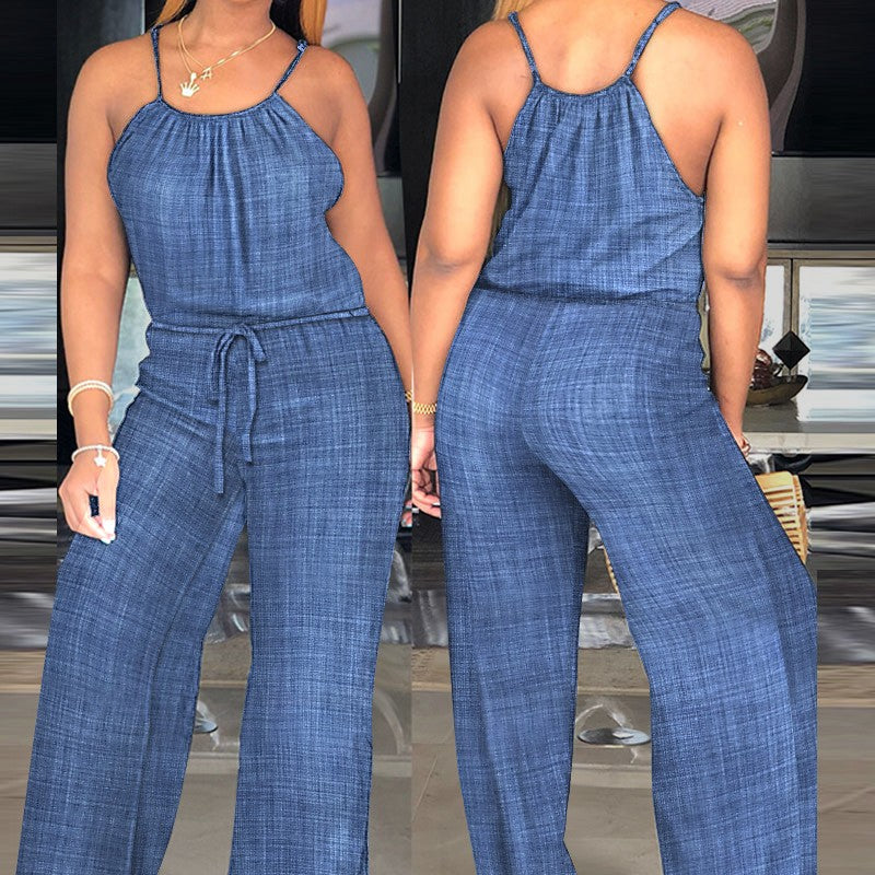 Denim-Look Cami Wide-Leg Jumpsuit