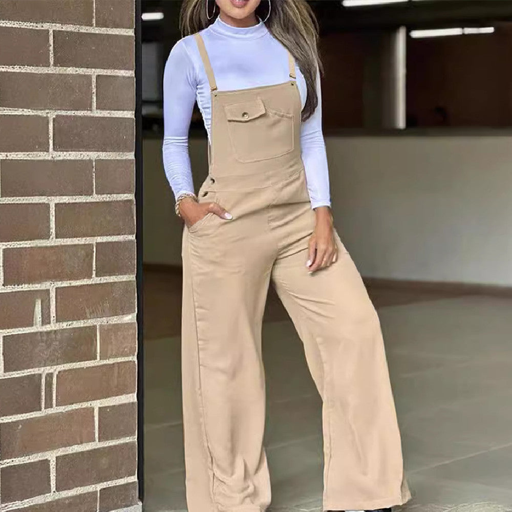 Women's Khaki Casual Suspender Wide-leg Trousers null
