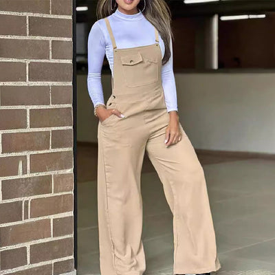 Women's Khaki Casual Suspender Wide-leg Trousers null
