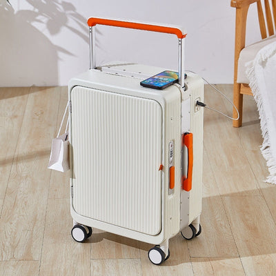 Multifunctional USB Charging Trolley Case Front Fastening Wide Trolley Universal Wheel 20-inch Boarding null