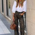 Women's Fashion Temperament Leopard Print Straight Casual Trousers null