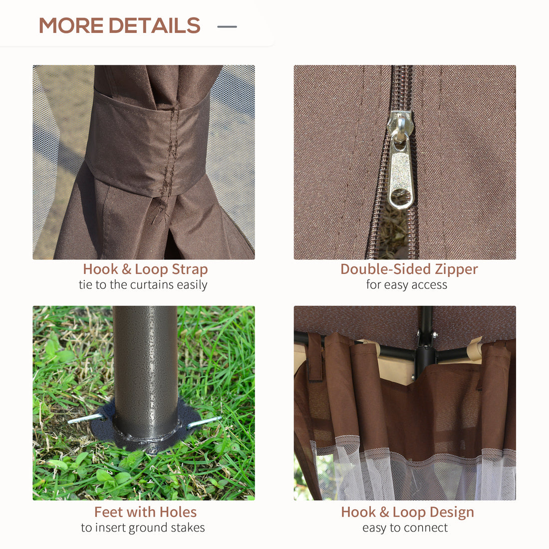 12' x 12' Round Outdoor Gazebo, Patio Dome Gazebo Canopy Shelter with Double Roof, Netting Sidewalls and Curtains, Zippered Doors, Strong Steel Frame, Brown