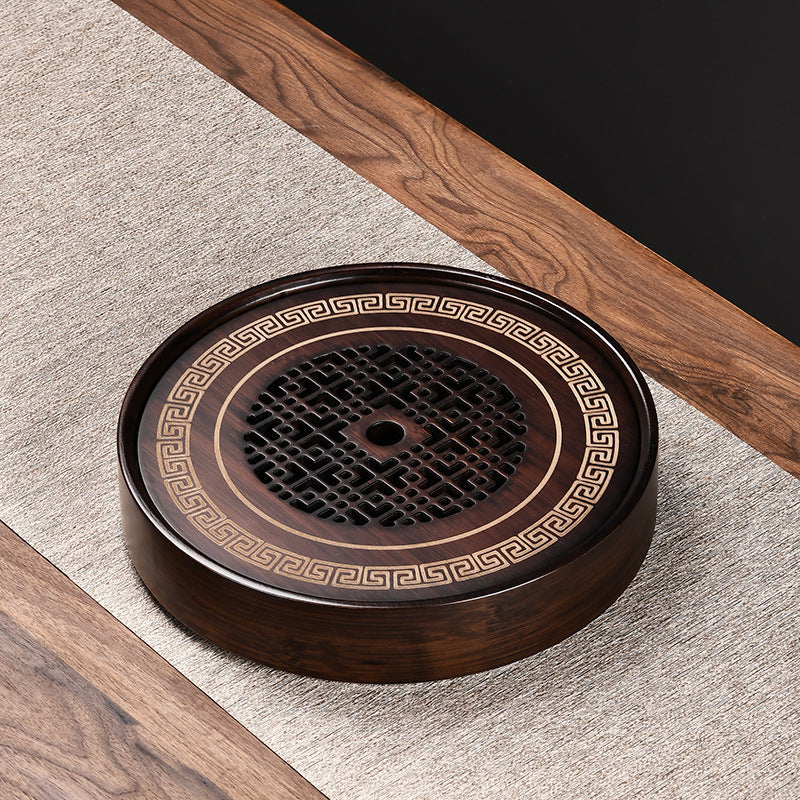 Bamboo Tea Tray Small Water Storage Retro Hollow Bubble Table Round null