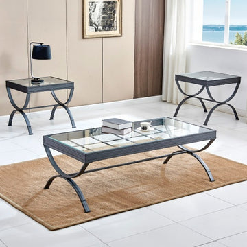 Modern Industrial Glass Coffee Table Set