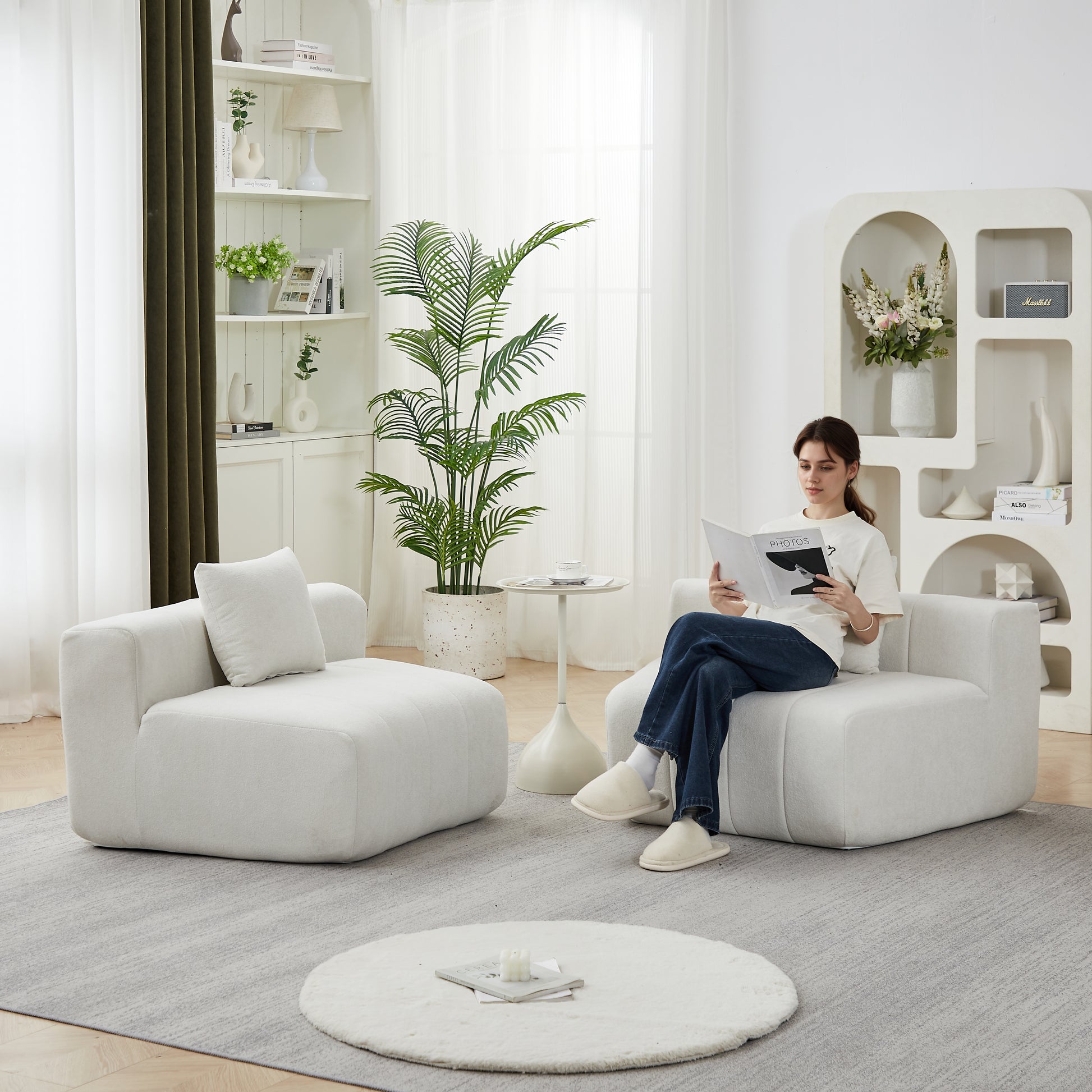 Chenille Curved Sectional Sofa With 2 Pillows,Curved Symmetrical Modular Semi Circular Sofa Sectional For Bedroom, Living Room, Office For Leisure Or Nap, Reading Room, And Lobby - Morderncharm store