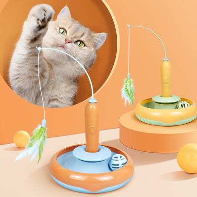 2 In 1 Pet Cat Toy With Feather For Self-play Cat Turntable Pets Supplies Cat Toy Toys Cats Items Products null