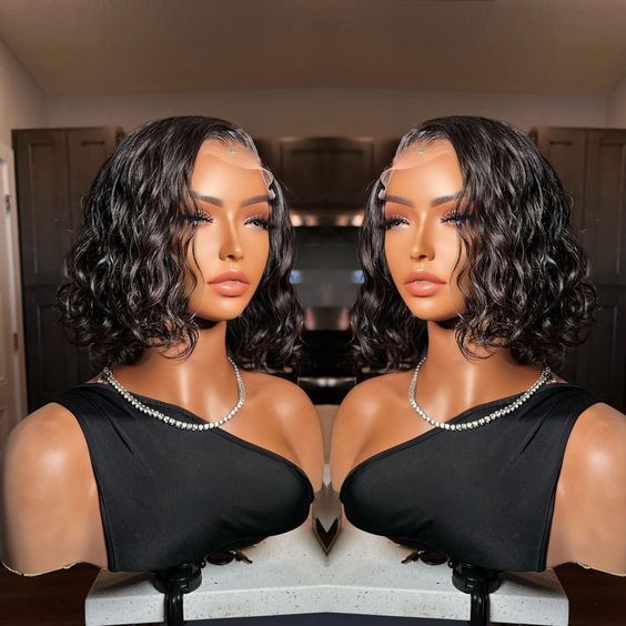 Frontal Human Hair Double Suction Water Wave BOB Wig null