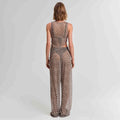 Women's Sleeveless Diagonal Stripes See-through Irregular Top Suit null