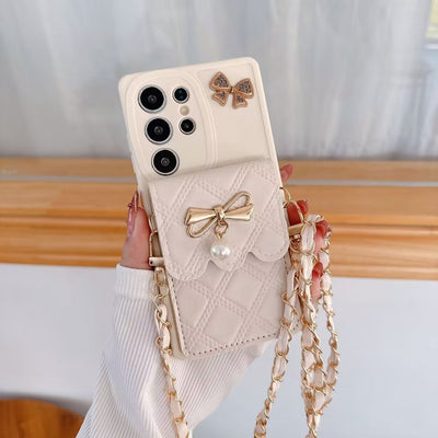 Applicable To S25Ultra Phone Case Pearl Butterfly Rhombus Card Holder Phone Case null