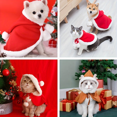 Cat Christmas Outfits, Dog Cat Santa Claus Outfit, Soft And Thick Xmas Cape With Hat, Christmas Cat Dog Costume Pet Cape, Cat Christmas Costumes For Cats, Medium Cat Cape For Cats null
