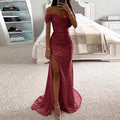 Female Creative Solid Color Sparkling Slit Dress null