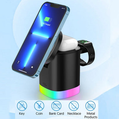 3 In 1 Magnetic Wireless Fast Charger For Smart Phone RGB Ambient Light Charging Station For Airpods IWatch null
