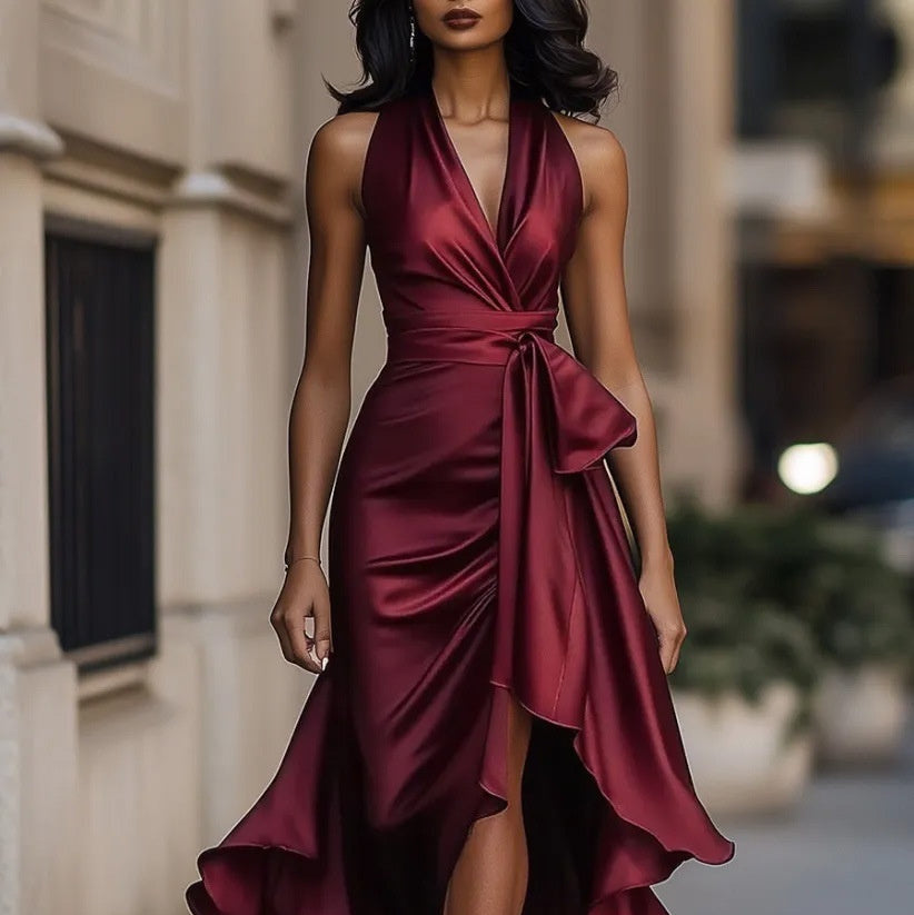 Luxury Burgundy Sequin One-Shoulder Evening Gown - Morderncharm store