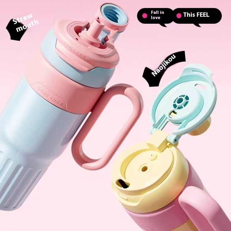 780ml Gradient Double Drink Thermal Cup Stainless Steel With Lid Coffee Cup Thermos Large Capacity Straw Cup For Male And Female null