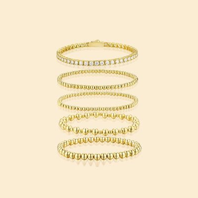 Moissanite Round Beads Classic Style Gold Twin 5-piece Bracelet Set Does Not Fade