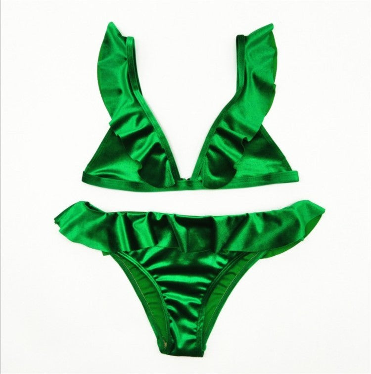 Women Ice Velvet Ruffle Bikini Sets Band null