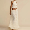 2pcs Women's Dress Suit Sexy Sleeveless Backless Cropped Halter Top And Pleated Long Skirt Beach Clothing null