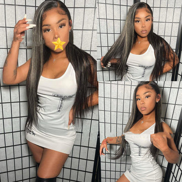 Piano Color Highlight P1bGrey Highlight Straight Wig Human Hair Wig null