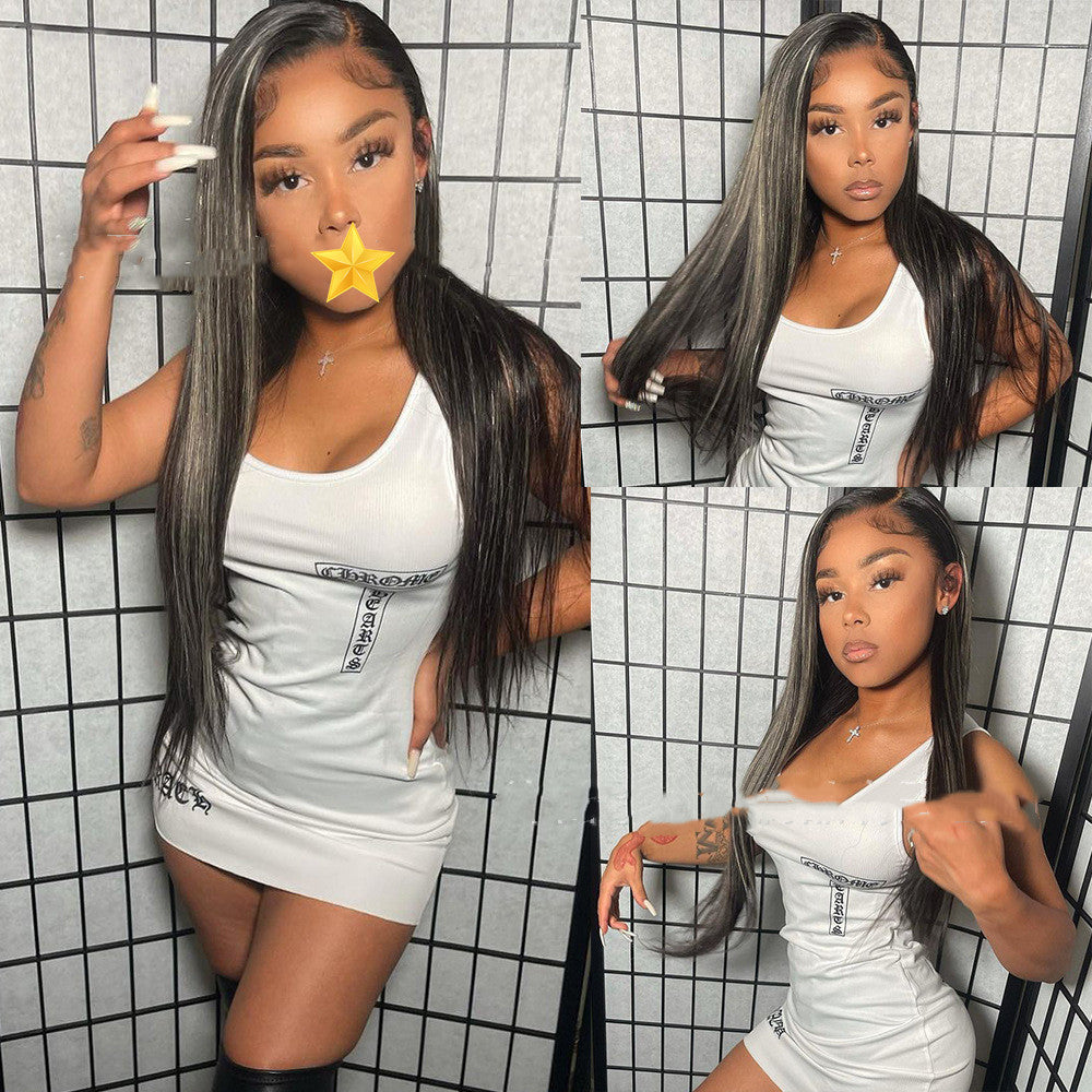 Piano Color Highlight P1bGrey Highlight Straight Wig Human Hair Wig null