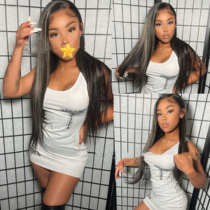 Piano Color Highlight P1bGrey Highlight Straight Wig Human Hair Wig null