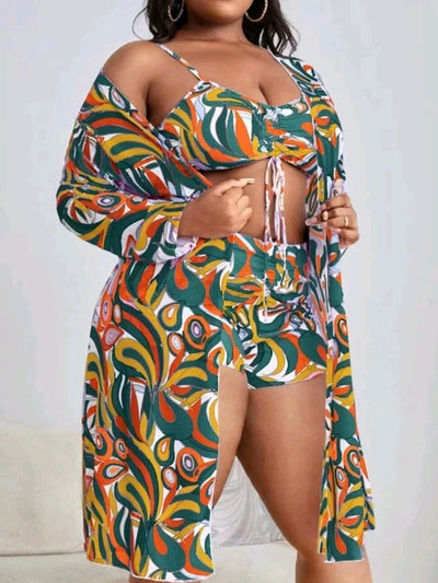 Women's Floral Swimsuit Bikini Three-piece Set null