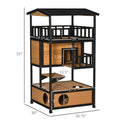 Multi-level outdoor cat house and play tower with cozy compartments and climbing platforms for outdoor feline fun.