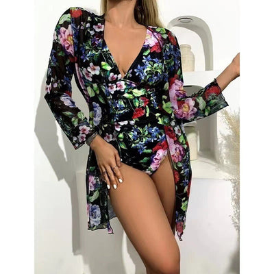 Women's Floral Tight Bikini Three-piece Suit null