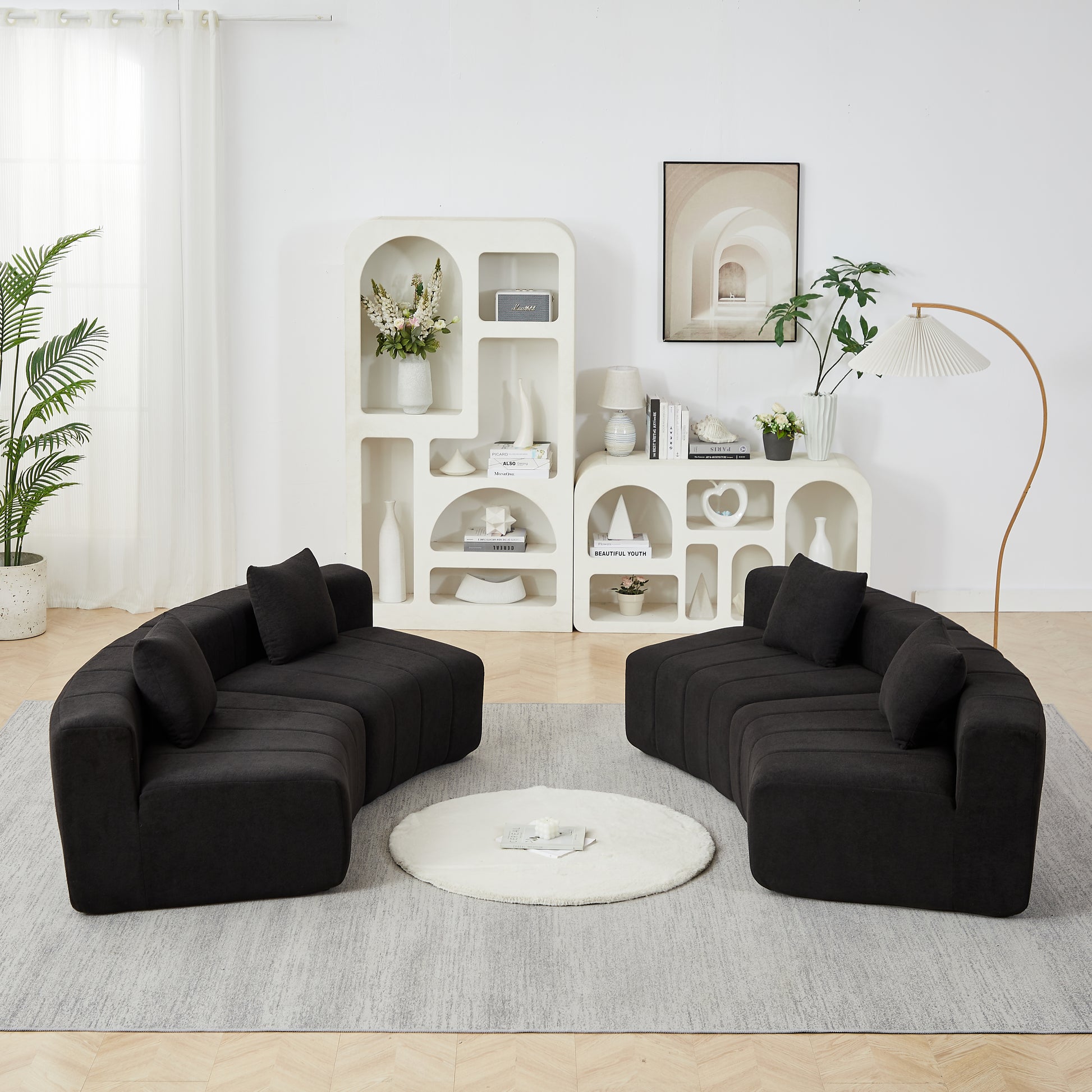 Chenille Curved Sectional Sofa With 4 Pillows,Curved Symmetrical Modular Semi Circular Sofa Sectional For Bedroom, Living Room, Office For Leisure Or Nap, Reading Room, And Lobby - Morderncharm store