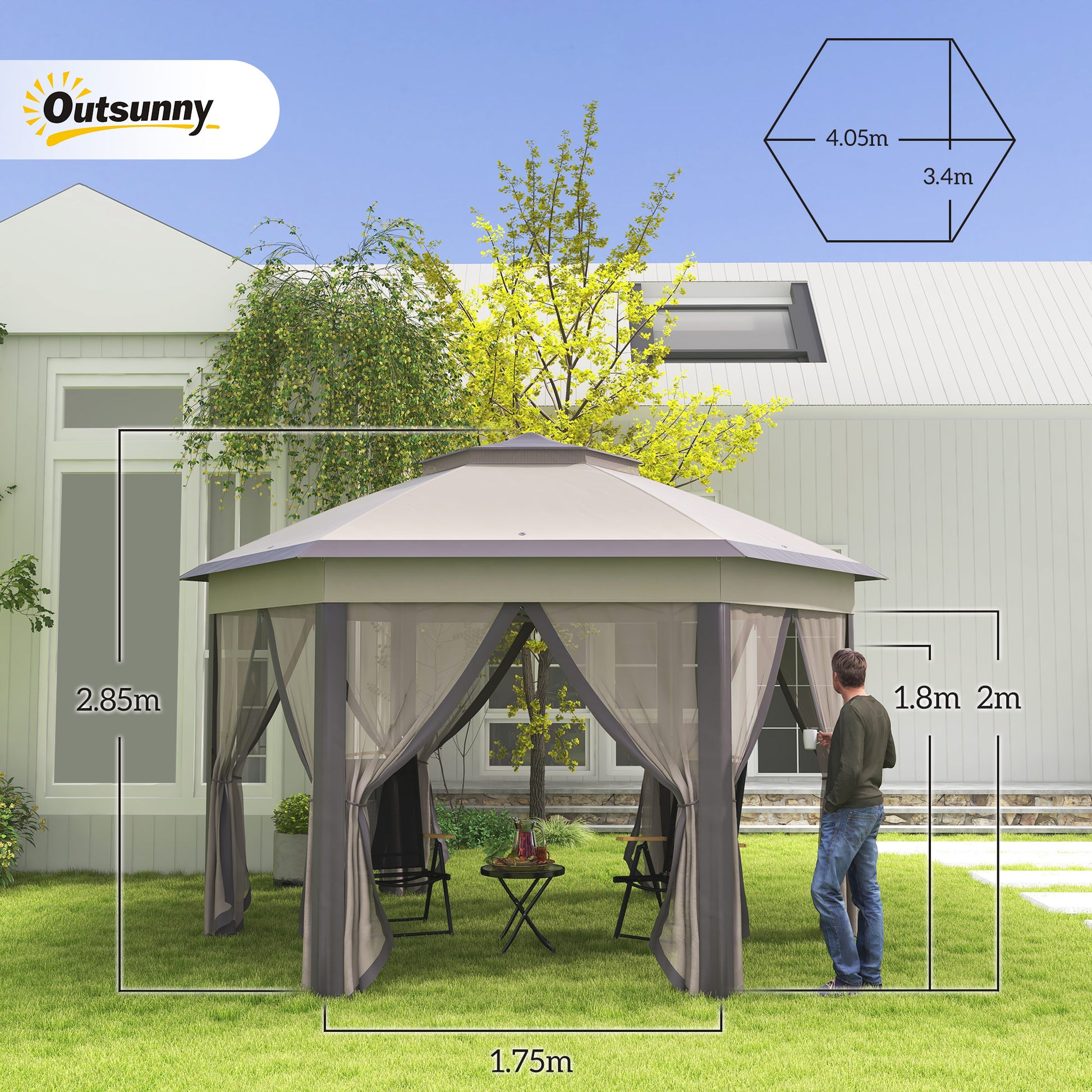Hexagonal Pop-Up Gazebo Tent with Mesh Sidewalls - Morderncharm store