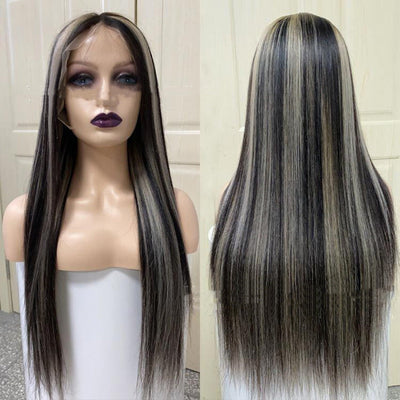 Piano Color Highlight P1bGrey Highlight Straight Wig Human Hair Wig null
