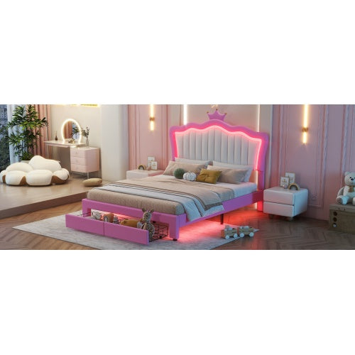 Princess Crown LED bed with illuminated crown headboard, featuring a cozy bed frame and decorative princess motif.