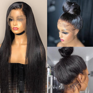 Real Human Hair Lace Wig Set Straight Hair Black Medium Length null