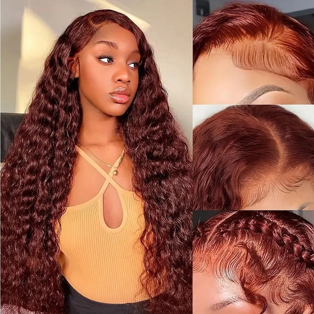 Reddish Brown Water Wave HD Lace Front Wig Human Hair null