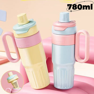 780ml Gradient Double Drink Thermal Cup Stainless Steel With Lid Coffee Cup Thermos Large Capacity Straw Cup For Male And Female null