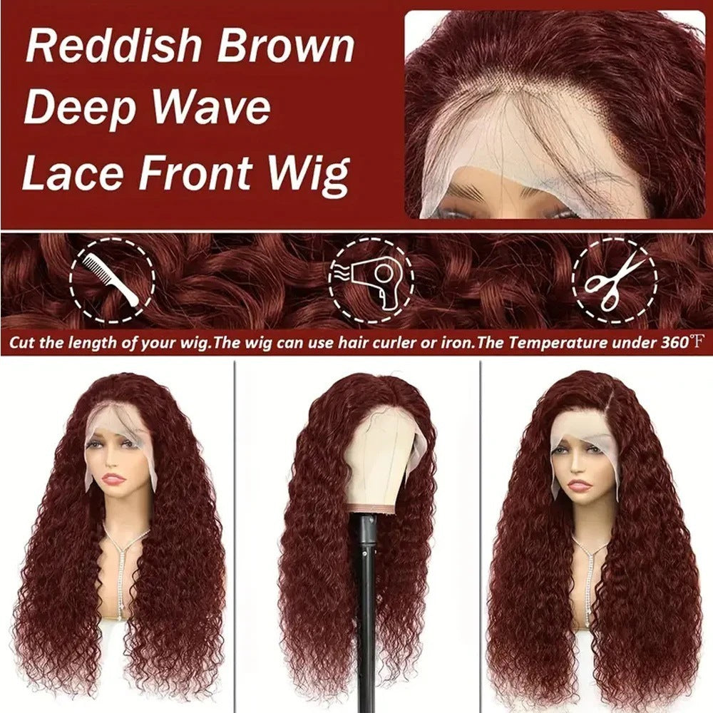 Reddish Brown Water Wave HD Lace Front Wig Human Hair null