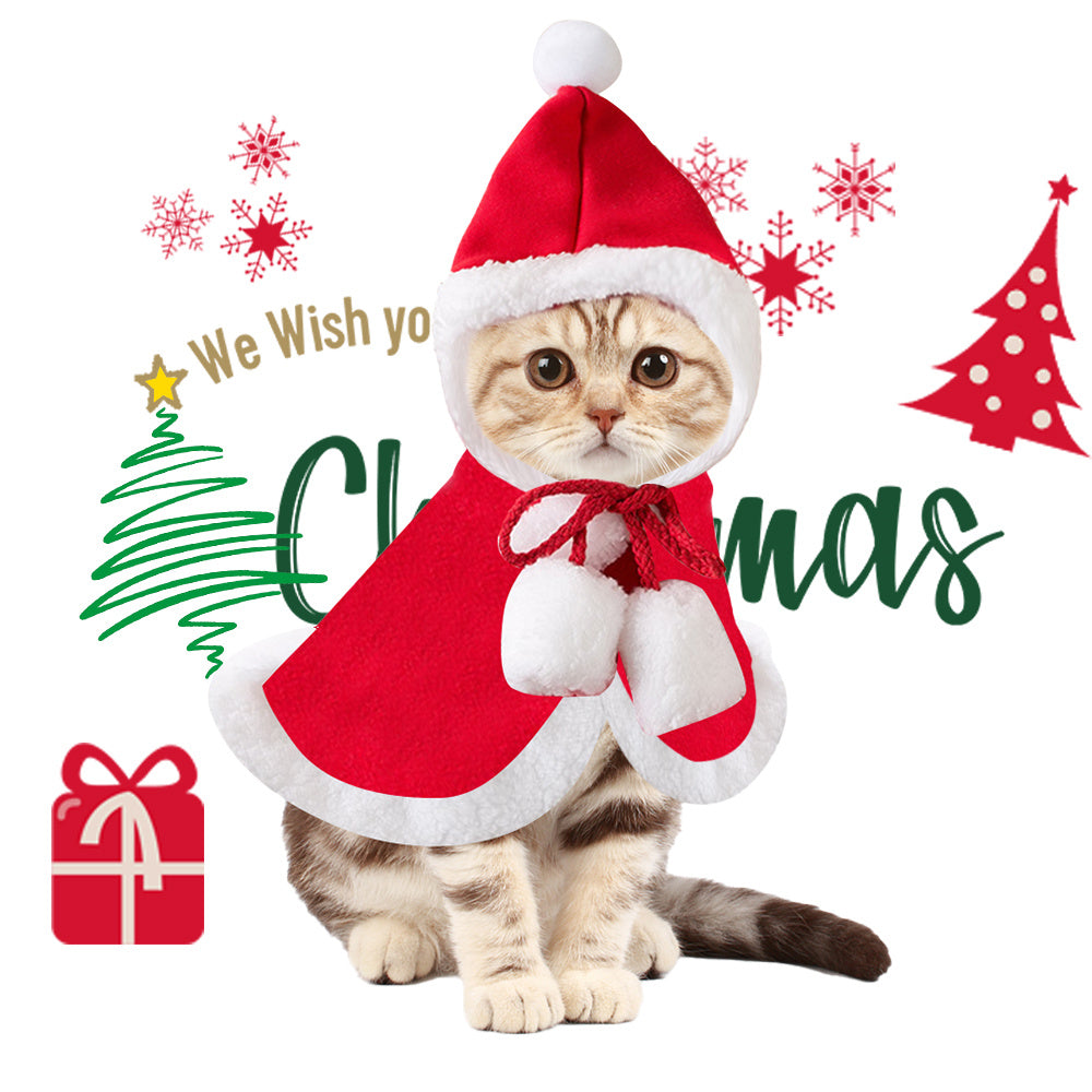 Cat Christmas Outfits, Dog Cat Santa Claus Outfit, Soft And Thick Xmas Cape With Hat, Christmas Cat Dog Costume Pet Cape, Cat Christmas Costumes For Cats, Medium Cat Cape For Cats null