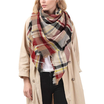Oversized Winter Square Shawl Wrap with Fringe for Women