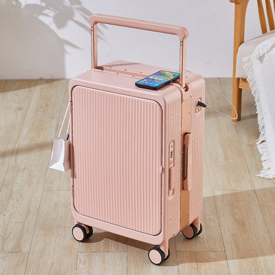 Multifunctional USB Charging Trolley Case Front Fastening Wide Trolley Universal Wheel 20-inch Boarding null