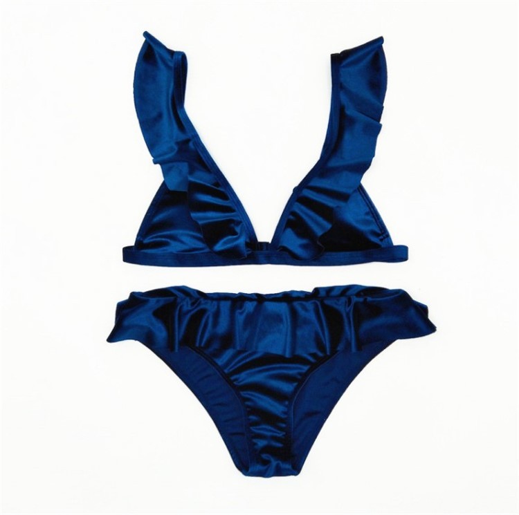 Women Ice Velvet Ruffle Bikini Sets Band null